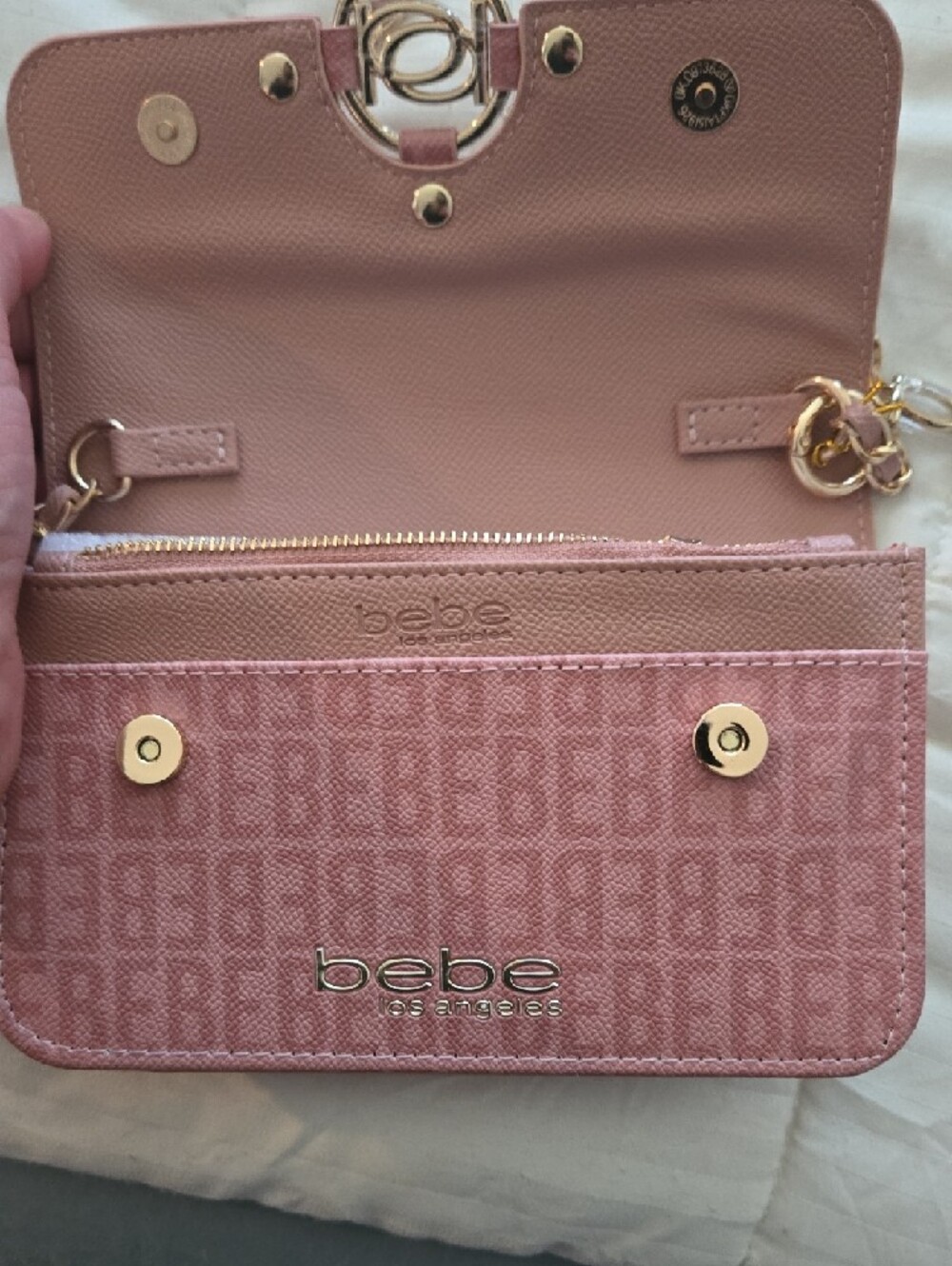 bebe Pink Quilted Logo Chain Crossbody with Gold Hardware NWT - Picture 5 of 8